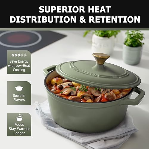 Mueller 6qt Enameled Cast Iron Dutch Oven with Lid, Oven-Safe to 500°F, White N219
