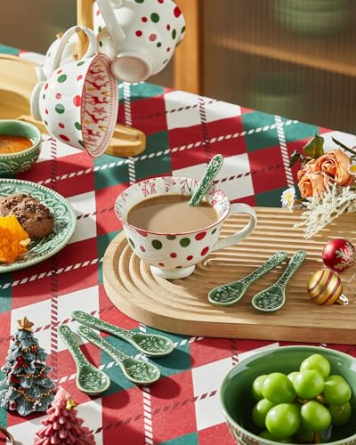 Christmas Tree Ceramic Spoons, Set of 6, Espresso & Dessert T96458