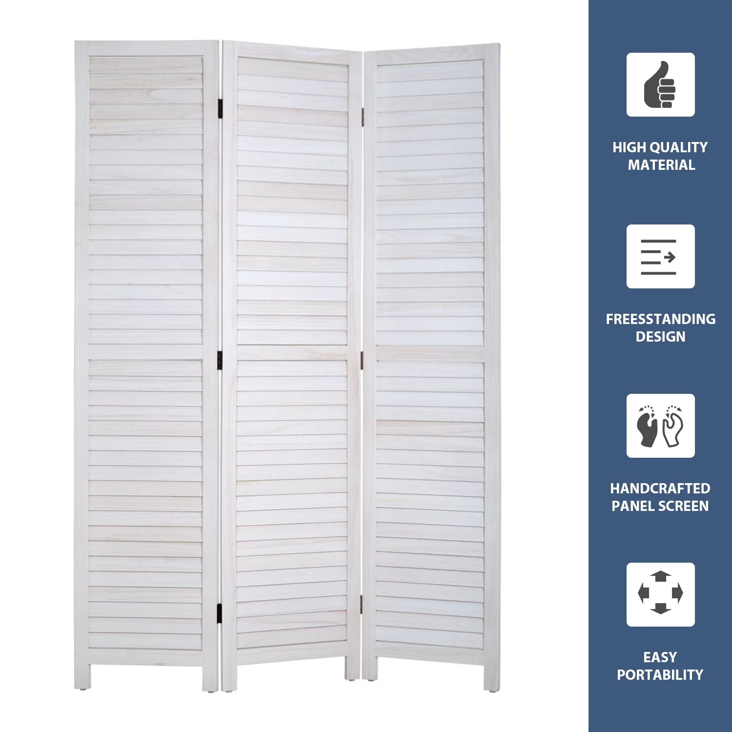 NiamVelo 3 Panel Wood Room Divider 67.7" Tall Folding Privacy Screen, White G66386
