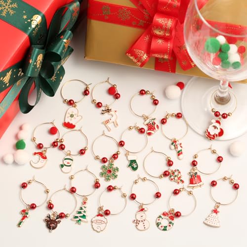 Christmas Wine Glass Charms - Stem Glass Markers for Holiday Party (18 Pack) O196746
