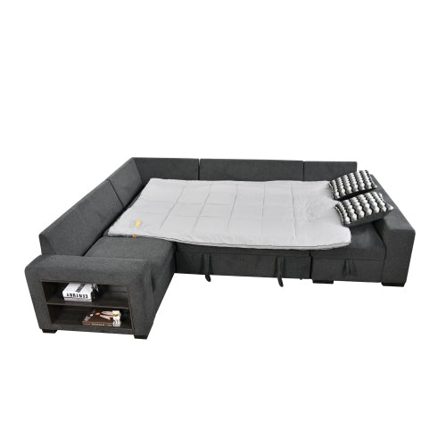 Dolonm 125'' U Shaped Sleeper Sectional Sofa with Pull Out Bed and Storage Ottoman E411022