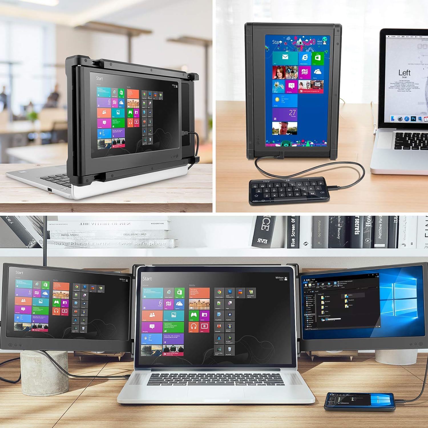 Triple Portable Monitor for Laptop, Dual Screens with Kickstand, FHD 1080P IPS, Type C/HDMI/USB-A W52533
