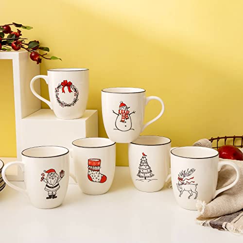 LEHAHA Ceramic Christmas Coffee Mug Set of 6, 16 oz Holiday Drinkware O6901