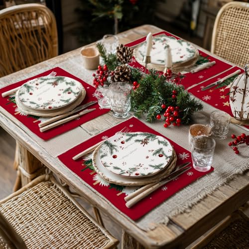 GEEORY Christmas Placemats 12x18 Inch Set of 4, Green Q397