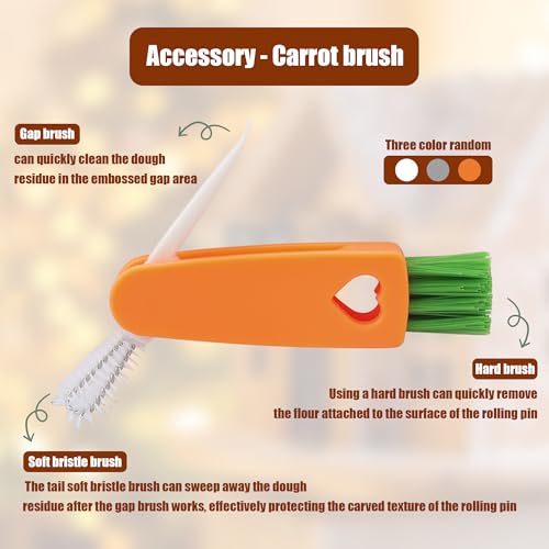 17" Wooden Rolling Pin with Embossed Springerle Cookie Designs, Includes Cleaning Brush O580