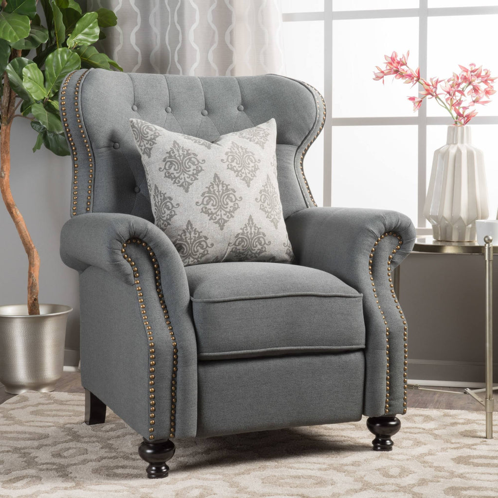 Walder Tufted Recliner Charcoal by Christopher Knight Home I89762