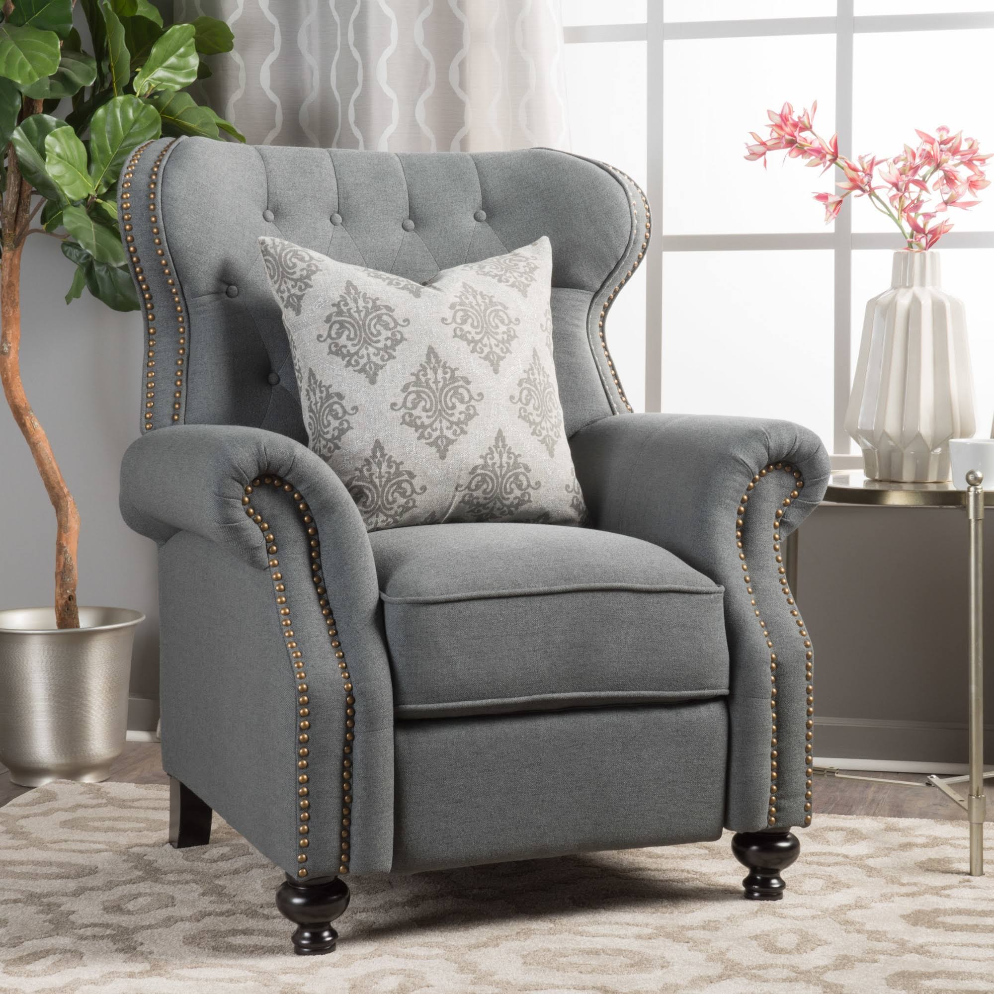 Walder Tufted Recliner Charcoal by Christopher Knight Home I89762