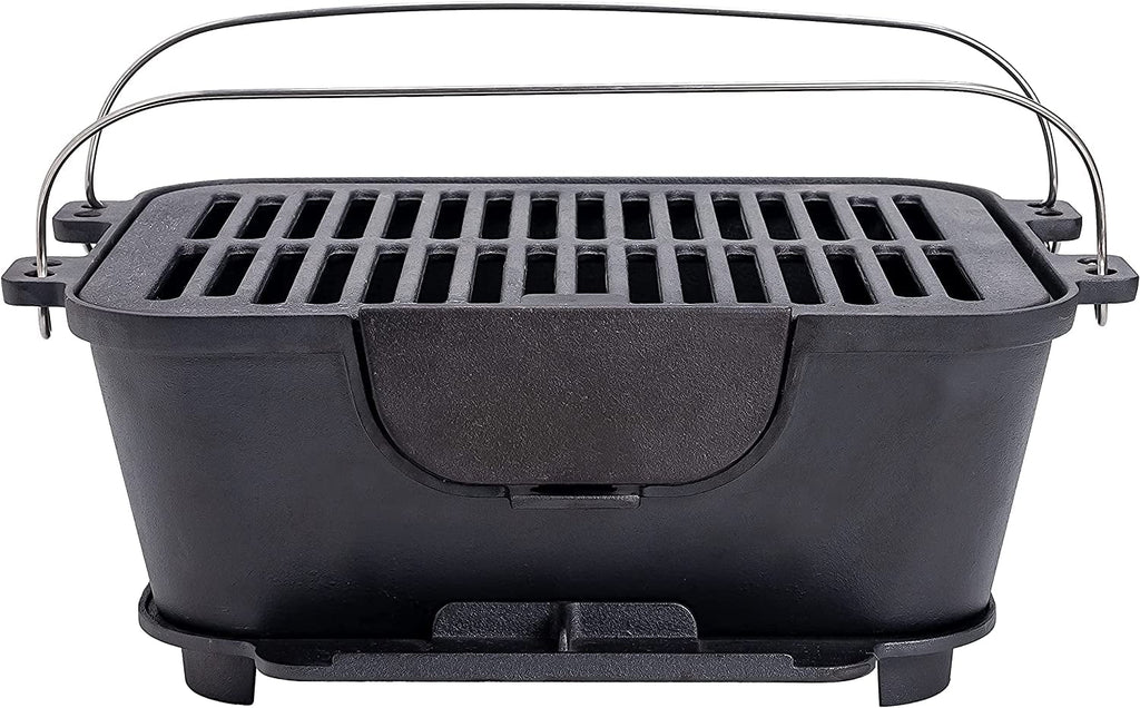 Bruntmor Pre-Seasoned Portable Cast Iron Charcoal Rectangle BBQ Grill N22991