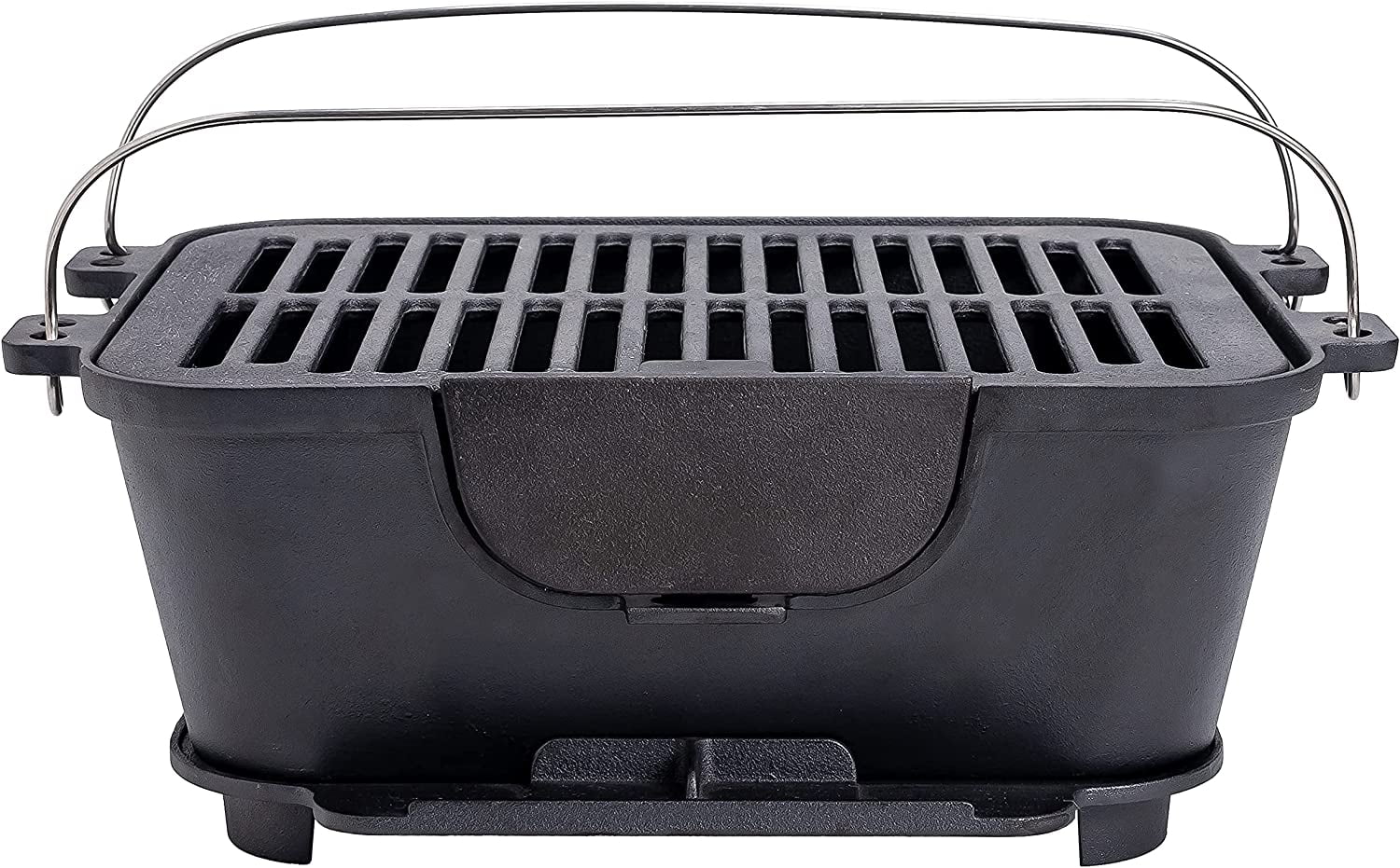 Bruntmor Pre-Seasoned Portable Cast Iron Charcoal Rectangle BBQ Grill N22991
