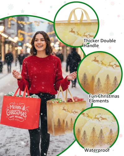 Christmas Gift Bags Assorted Sizes 12PC with Handles, Heavy Duty Non-Woven T61434