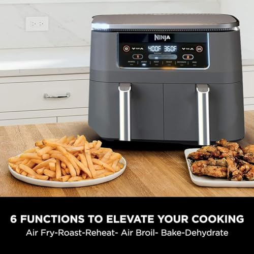 Ninja DZ401 Foodi 10 Quart DualZone XL 2-Basket Air Fryer, Grey L260