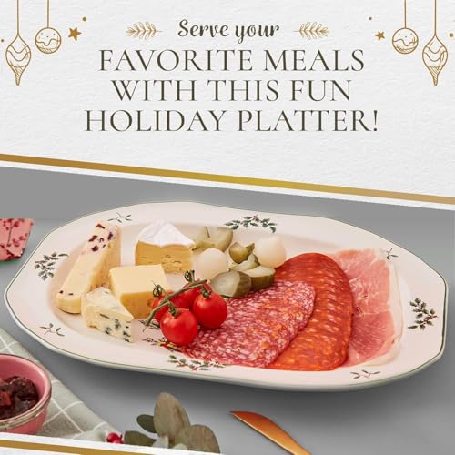 Spode Christmas Tree Sculpted Octagonal Platter, 14-Inch Holiday Serving Dishwasher & Microwave Safe Q207241