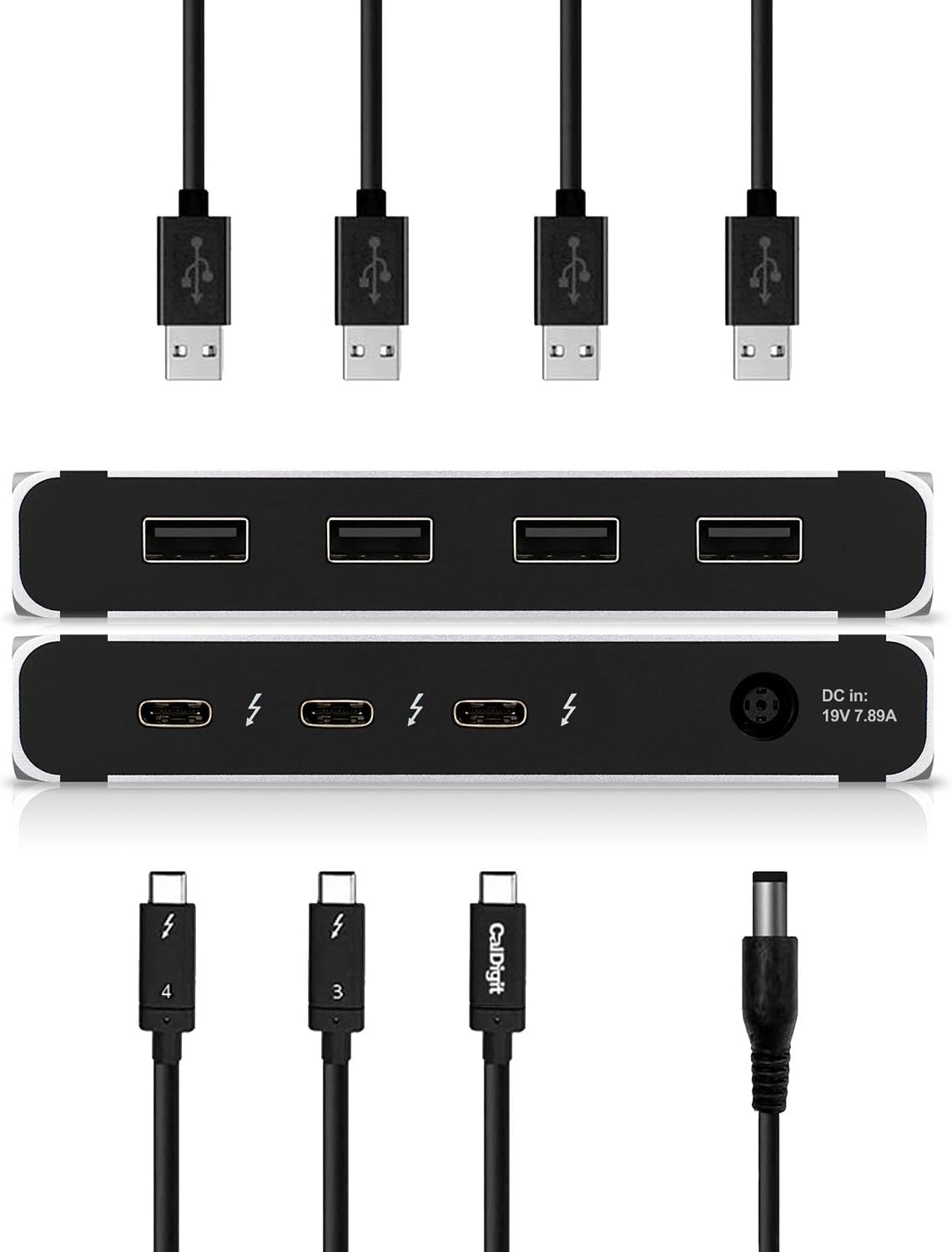 CalDigit Thunderbolt 4 Element Hub - Universal Multi-Port Hub, 4X Thunderbolt 4/USB4 Ports, 4X USB 3.2 Gen2 10Gb/s Ports, Single display up to 8K or Dual 4K 60Hz Displays, 60W Charging with 0.8m Cable