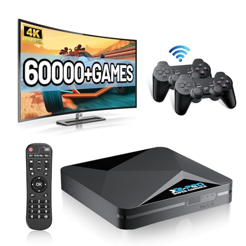 Kinhank Super Console X2 Pro Retro Game Console with 60000+Games,Video Game Console EmuELEC 4.5&Android 9.0 in 1,Compatible with 65+ Emulators,2 Controllers