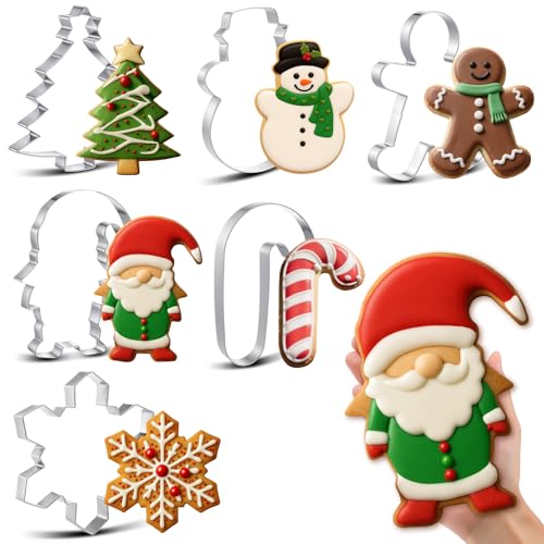 6 Pcs Large Christmas Cookie Cutters Stainless Steel Baking Molds M8080