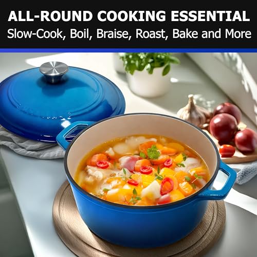 Mueller 6qt Enameled Cast Iron Dutch Oven with Lid, Oven-Safe to 500°F, White N219