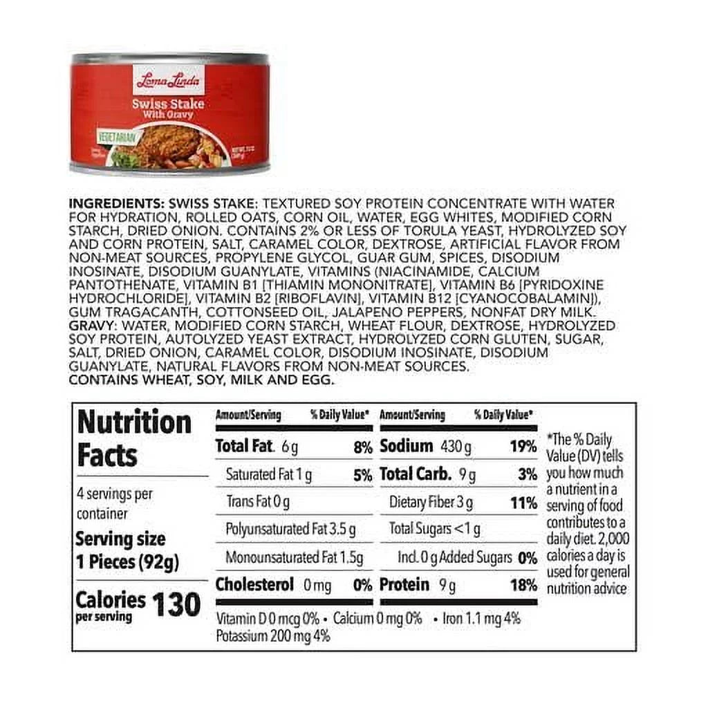 Loma Linda Plant Based Swiss Steak with Gravy, 13 oz, Pack of 12 U293815