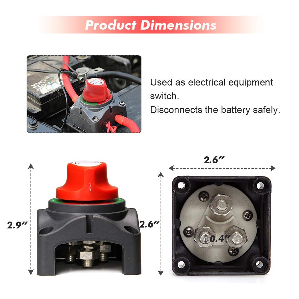 1-2-Both-Off Battery Switch 12-48V 200-1000A for Car RV Boat, Pack of 2 W1600