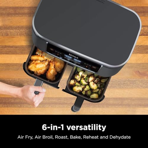 Ninja DZ401 Foodi 10 Quart DualZone XL 2-Basket Air Fryer, Grey L260