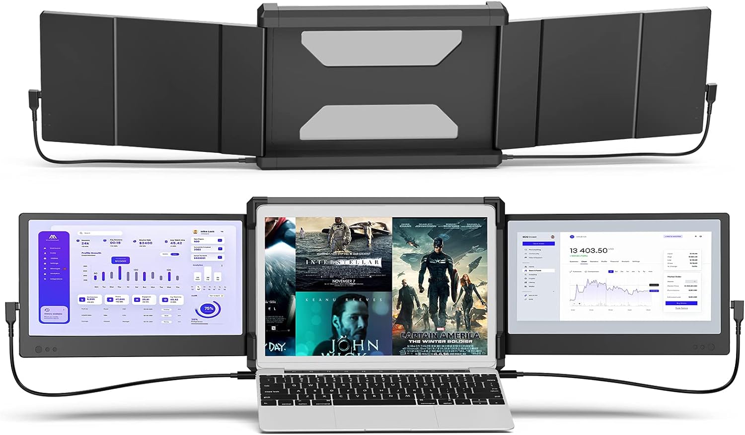 Electronics Triple Portable Monitor for Laptop, Dual Screens with Kickstand，Compatible with 13-16 Mac and PC, FHD 1080P IPS 11.6, Type C/HDMI/USB-A Cable Connection