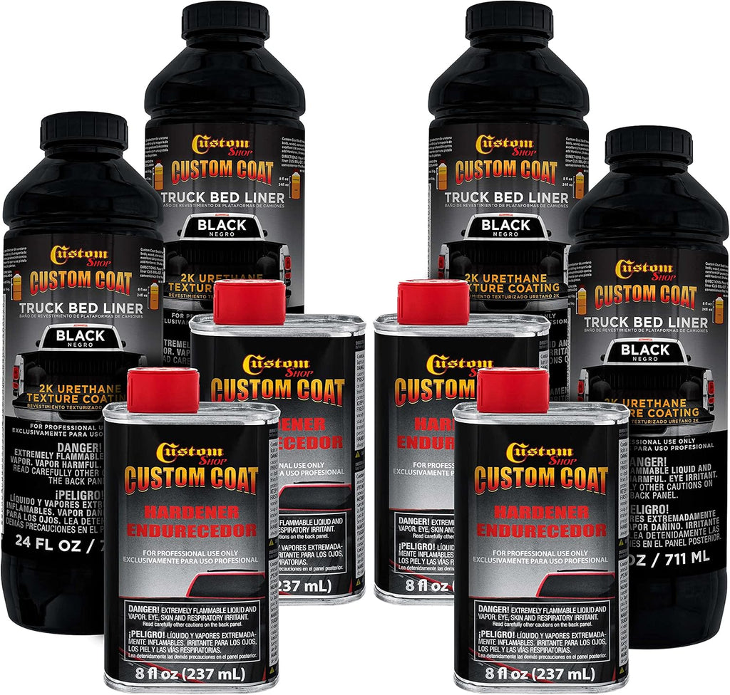 Custom Coat Black 1 Gallon Urethane Spray-On Truck Bed Liner Kit - Easy 3 to 1 Mix Ratio, Just Mix, Shake and Shoot - Professional Durable Textured Protective Coating, Prevent Rust - Car, Auto