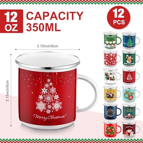 Sliner 16 Pcs Christmas Enamel Mugs 12 oz Coffee Mug Set Z53423