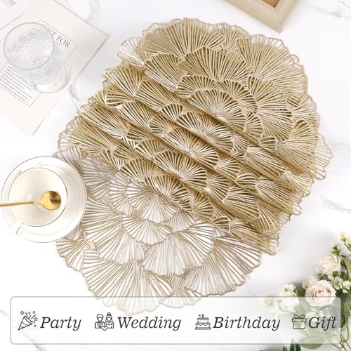 Gold Metallic Vinyl Flower Placemats Set of 6 for Dining Table I961330