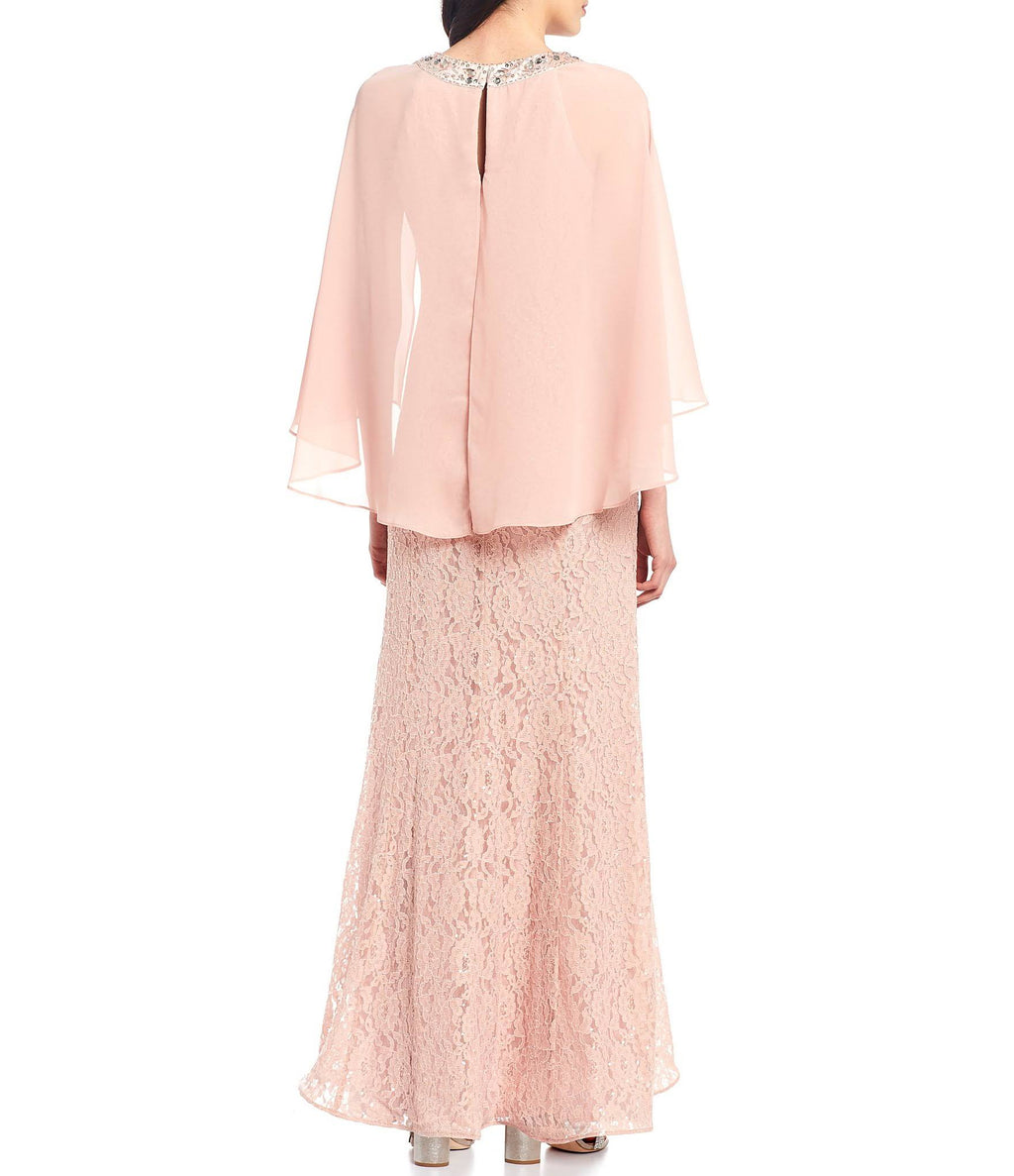 Ignite Evenings Sequin Lace Chiffon Capelet Gown - 10 T53742