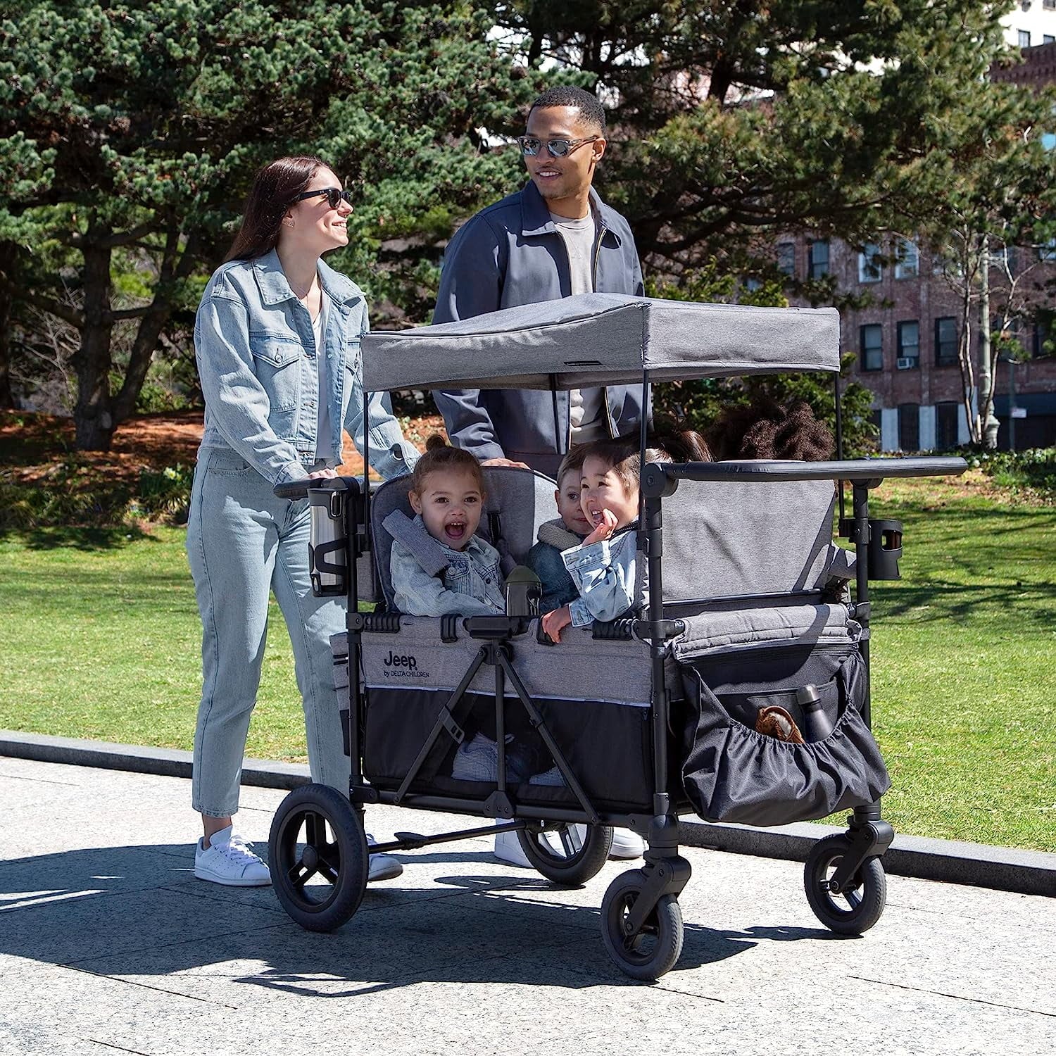 Jeep Wrangler Deluxe 4 Seater Stroller Wagon by Delta Children, Grey D3060