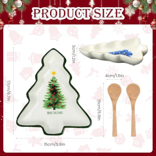 2 Pcs Ceramic Christmas Serving Platters with Wooden Spoon F941