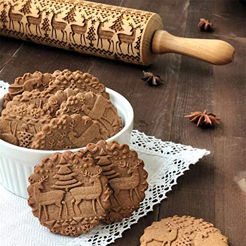 Christmas Wooden Reindeer Embossing Rolling Pin for Baking L5839