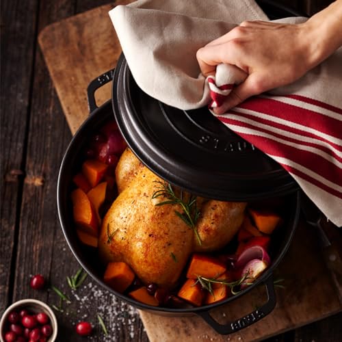 STAUB Cast Iron Dutch Oven 5.5-qt Round Cocotte, Black Matte P4487