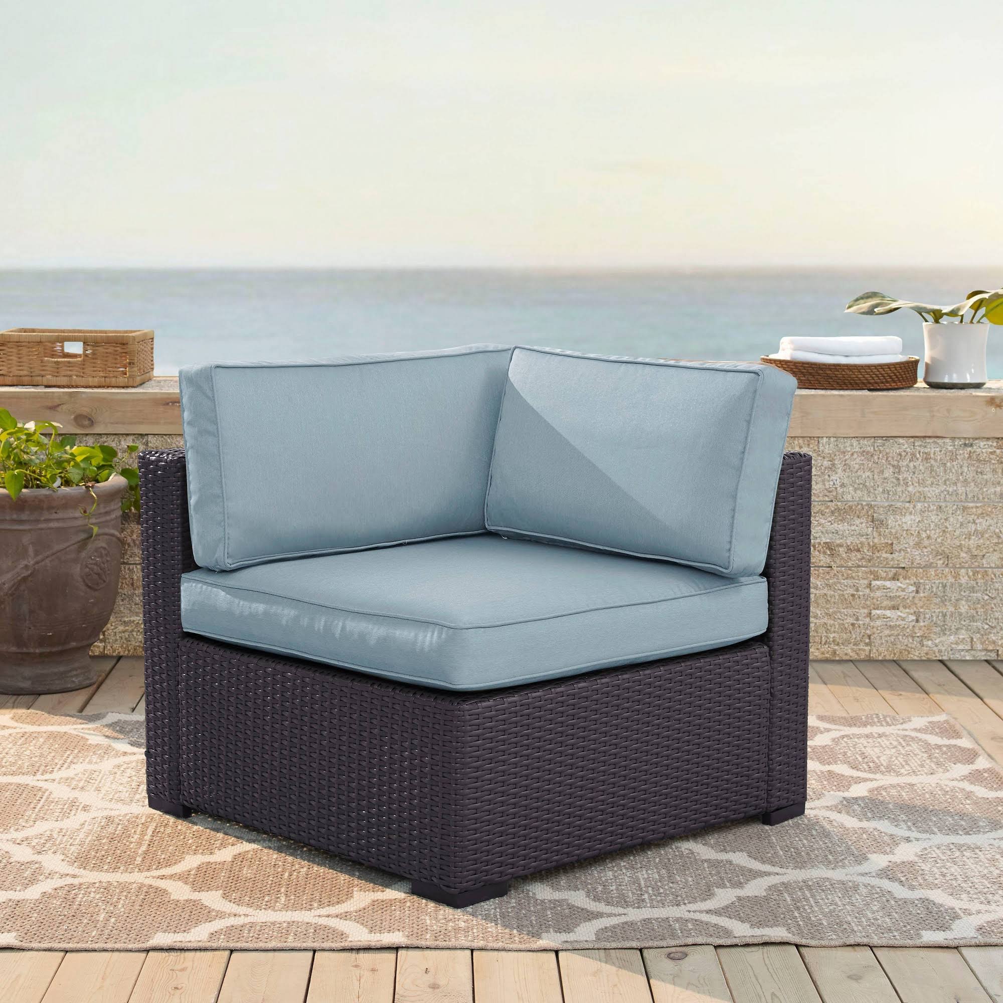 Crosley Brands Biscayne Outdoor Wicker Corner Chair Mist/Brown V633
