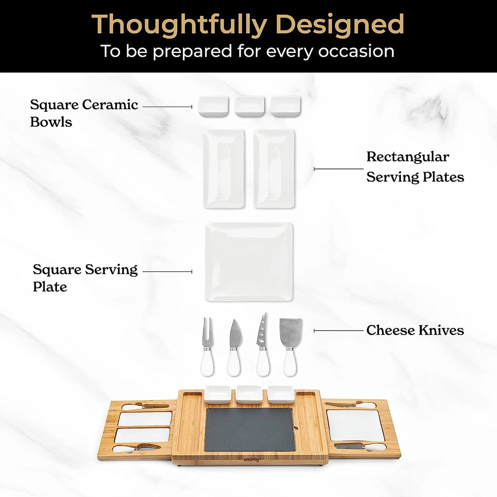 SMIRLY Bamboo Cheese Board and Knife Set, Extra Large Charcuterie Board H99993