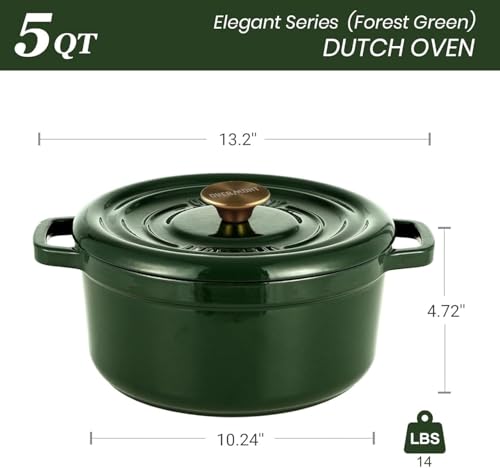 Overmont Enameled Cast Iron Dutch Oven 5QT with Lid and Potholders P525160
