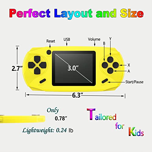 16 Bit Handheld Retro Video Game Player with 3.0'' Screen, Yellow K879