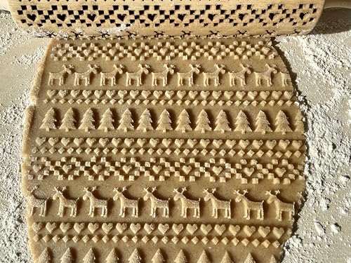 Embossing Rolling Pin with Christmas Symbols for Gingerbread Cookies W48955