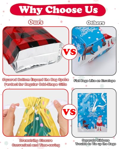 Christmas Gift Bags Assorted Sizes, 22pcs Drawstring Reusable Plastic D786