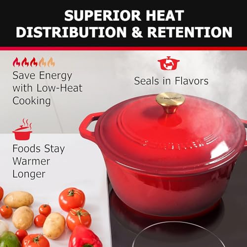 Mueller 6qt Enameled Cast Iron Dutch Oven with Lid, Oven-Safe to 500°F, White N219