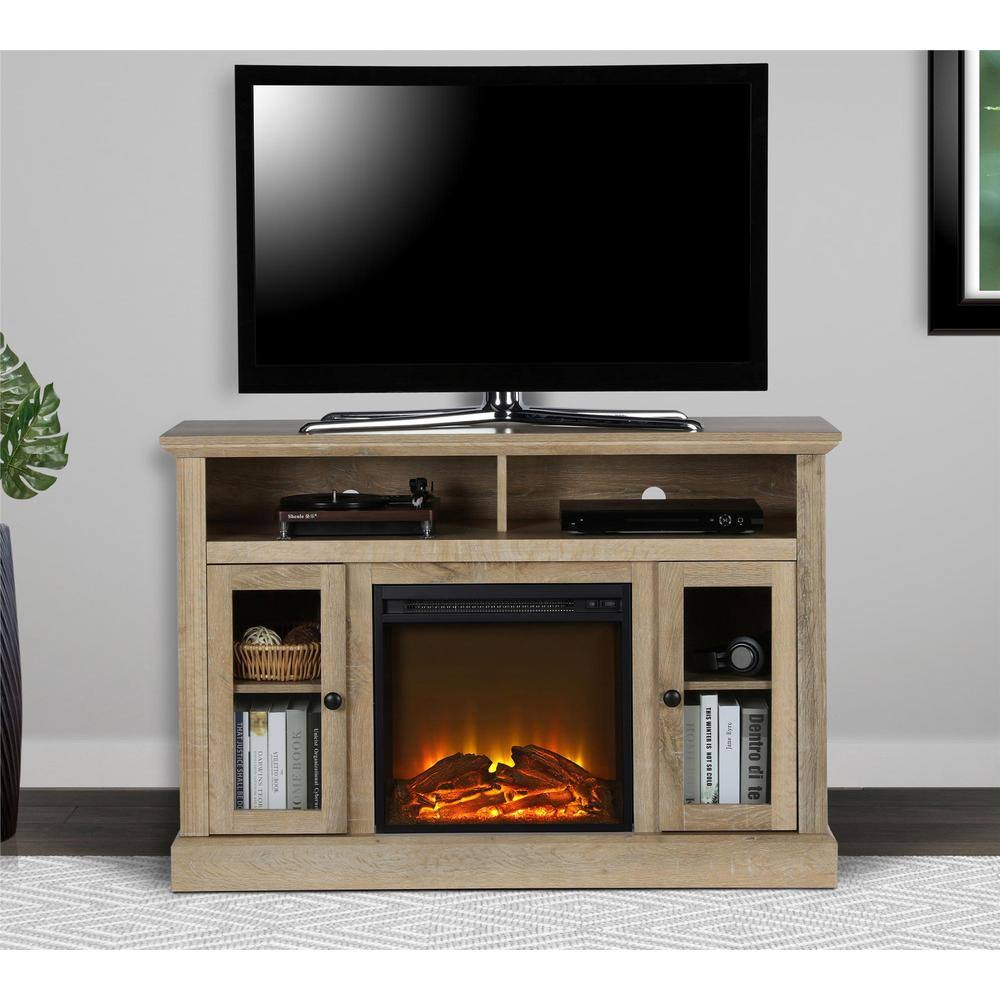 Ameriwood Home DMI Castling 47 in. Natural Particle Board TV Stand Fits TVs Up to 50 in. with Electric Fireplace