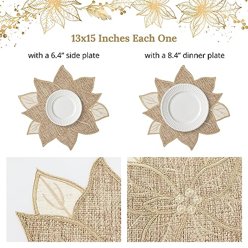Snowflake Burlap Christmas Placemats Set of 4 for Round Table H634