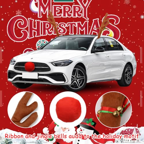 Reindeer Antlers for Cars with Nose, Christmas Car Decorations D2728
