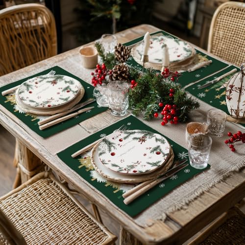GEEORY Christmas Placemats 12x18 Inch Set of 4, Green Q397