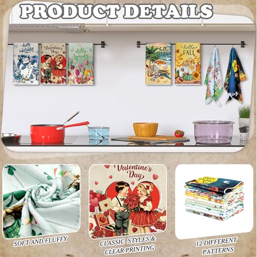 12 Pcs Seasonal Kitchen Towels Set Gnome Style Bright Color K6356