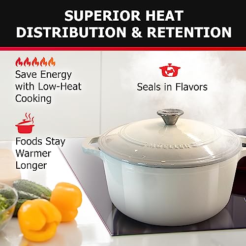 Mueller 6qt Enameled Cast Iron Dutch Oven with Lid, Oven-Safe to 500°F, White N219