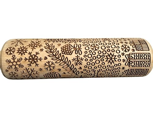 Embossing Rolling Pin with Christmas Symbols for Gingerbread Cookies W48955