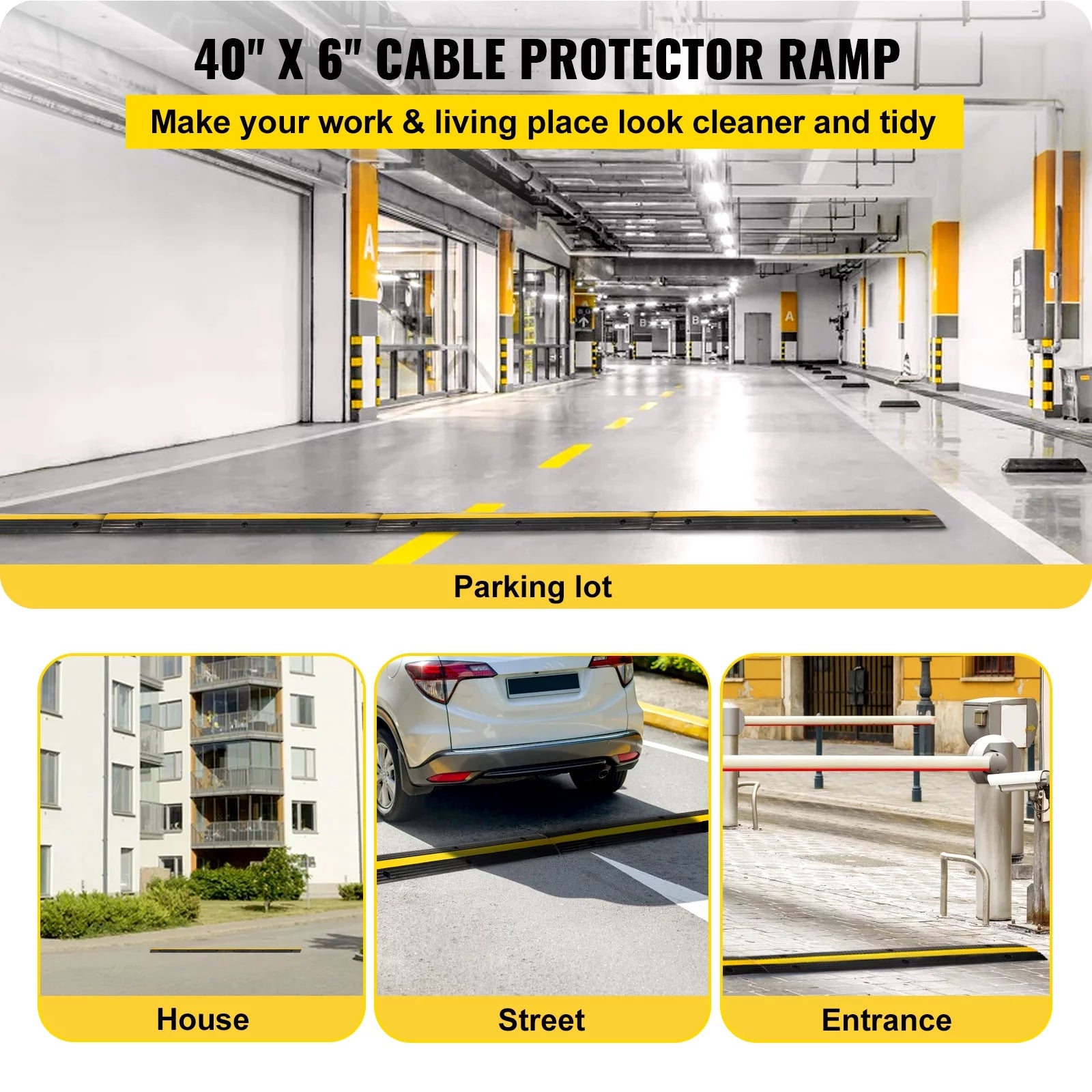 VEVOR 4 Pack 1-Channel Rubber Cable Protector Ramp Heavy Duty 22046lbs C6843