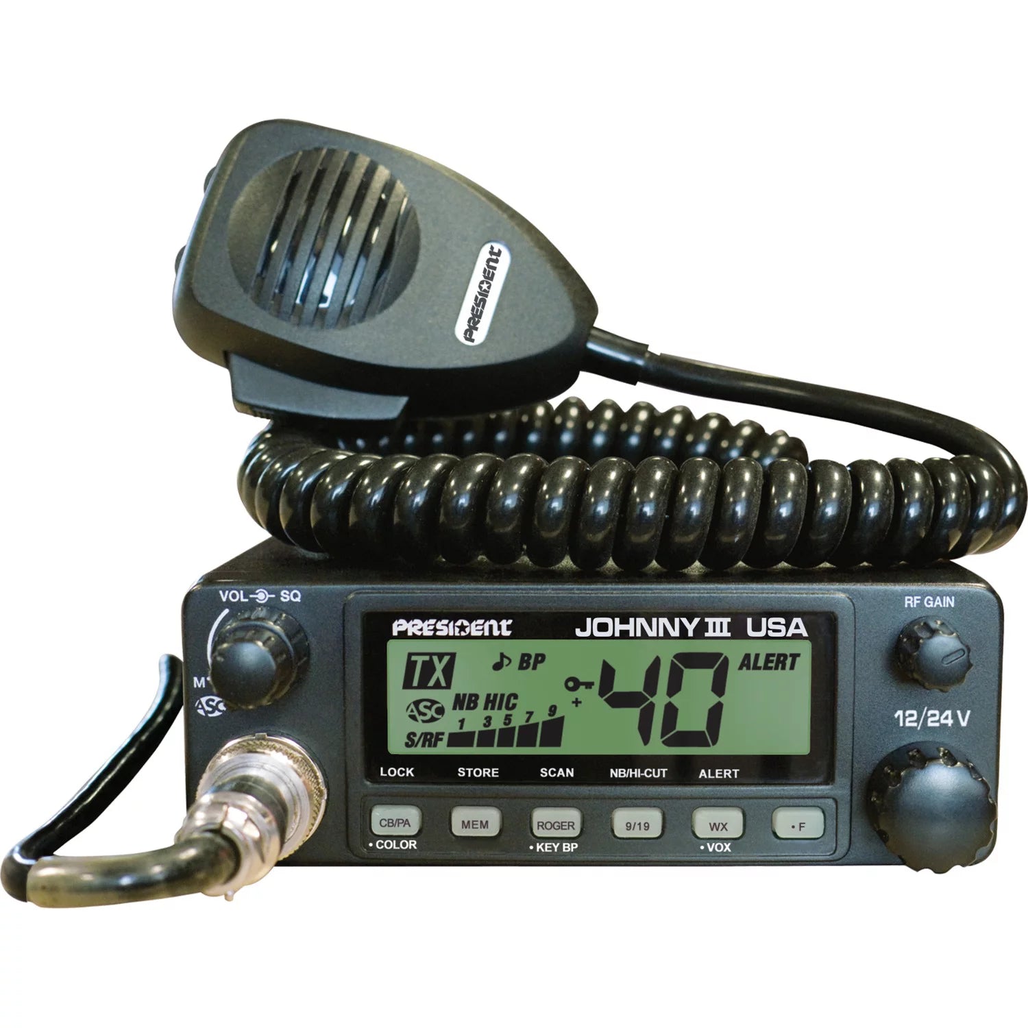 Group President Electronics TXUS653 Johnny III USA 12/24v CB Radio & Tram 1198 Antenna L603