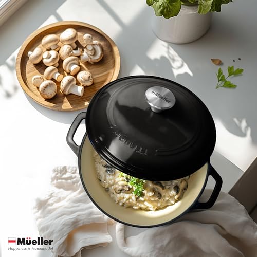 Mueller 6qt Enameled Cast Iron Dutch Oven with Lid, Oven-Safe to 500°F, White N219