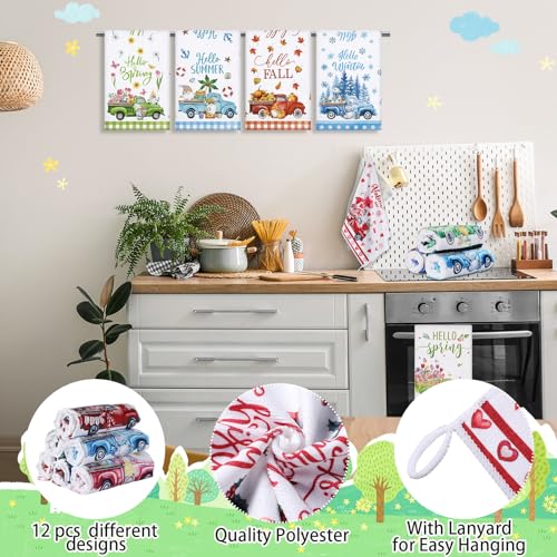 12 Pcs Seasonal Kitchen Towels Set Gnome Style Bright Color K6356